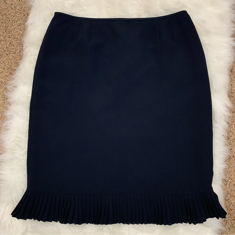 Le Suit Dark Blue Pleated  Pencil Skirt
